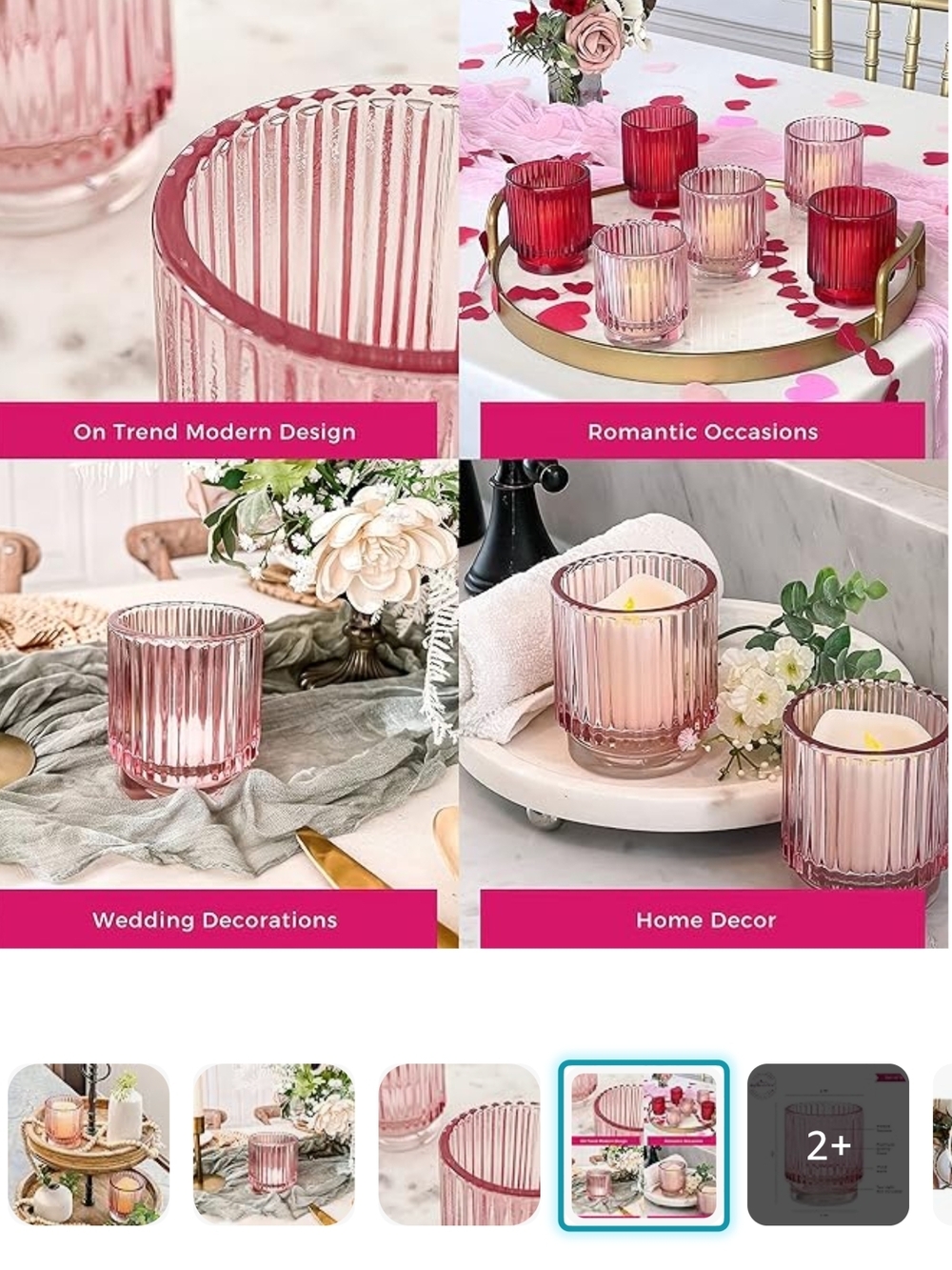 8 Pcs Blush Pink Vintage Ribbed Glass Tealight Votive Candle Holders (42)